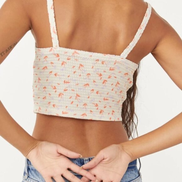 Free people tan/orange one of the girls cami floral print crop top size Large - Picture 5 of 13